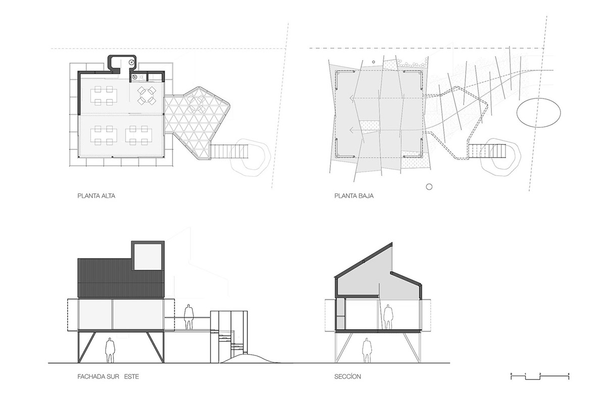 This black metal tree house by Paschetta Cavallero Arquitectos disappears between the treetops