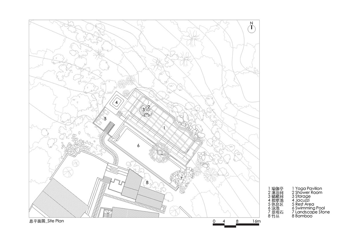 Atelier Liu Yuyang Architects built glassless yoga pavilion featuring silver roof set on a hill