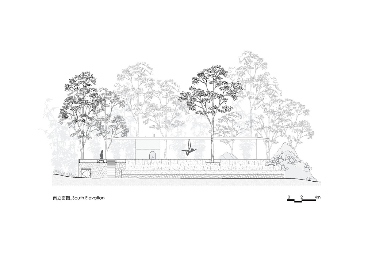 Atelier Liu Yuyang Architects built glassless yoga pavilion featuring silver roof set on a hill