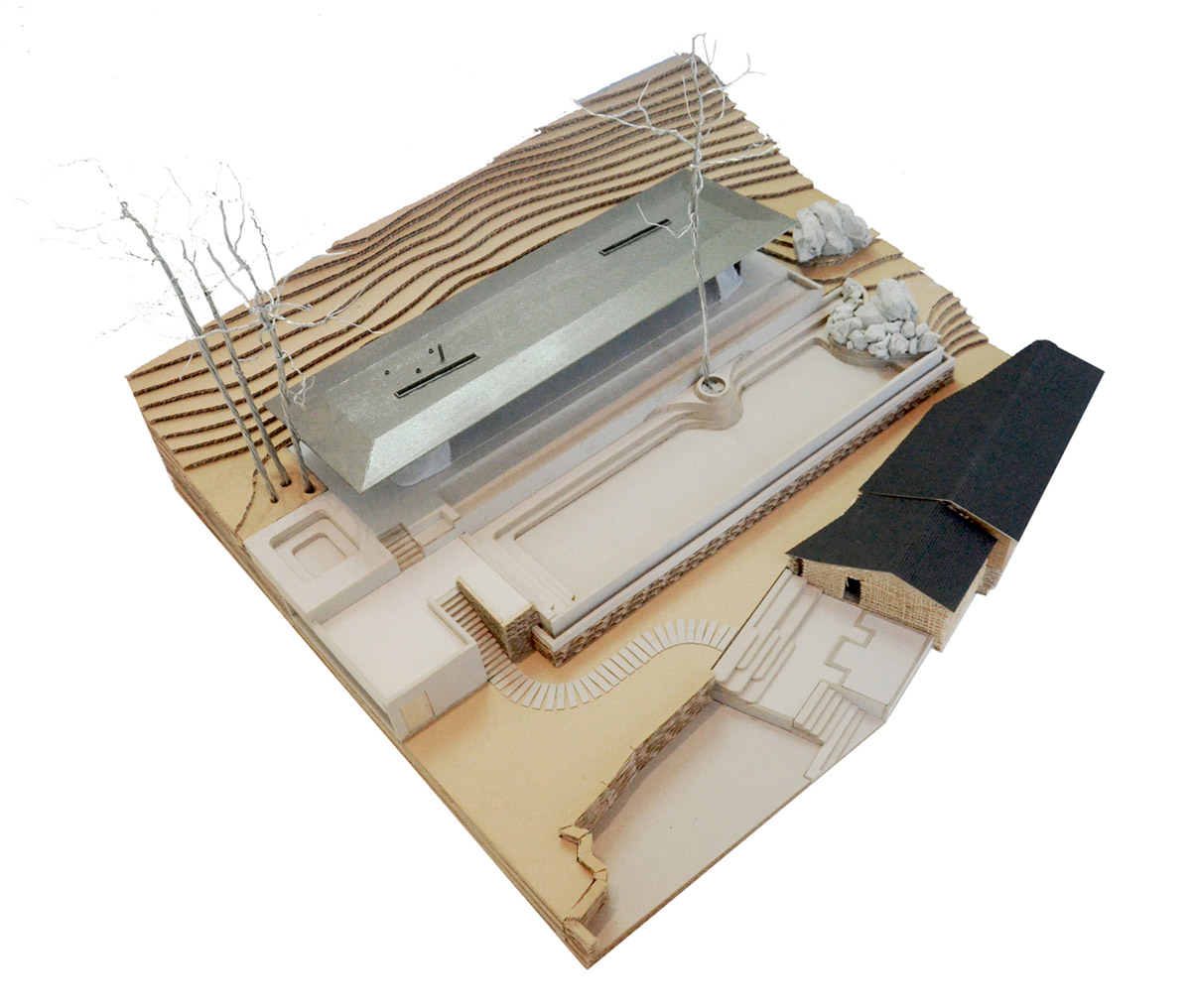 Atelier Liu Yuyang Architects built glassless yoga pavilion featuring silver roof set on a hill