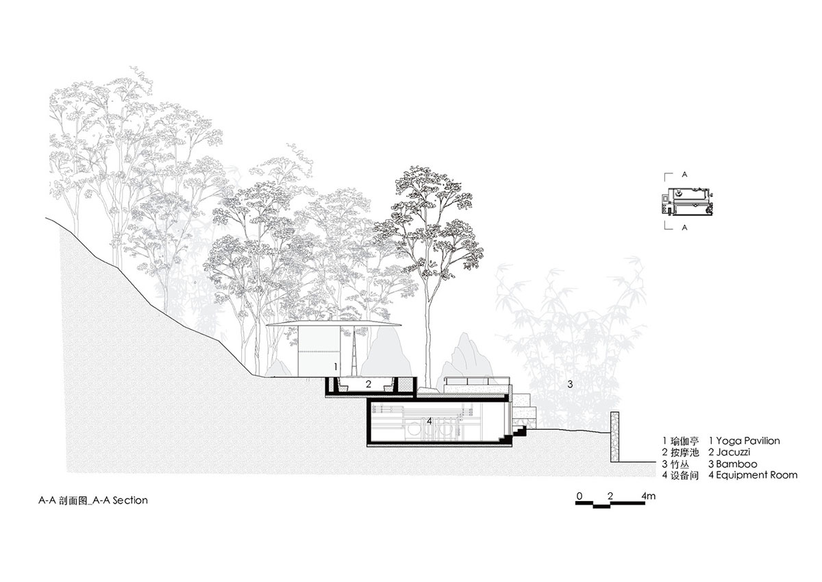 Atelier Liu Yuyang Architects built glassless yoga pavilion featuring silver roof set on a hill