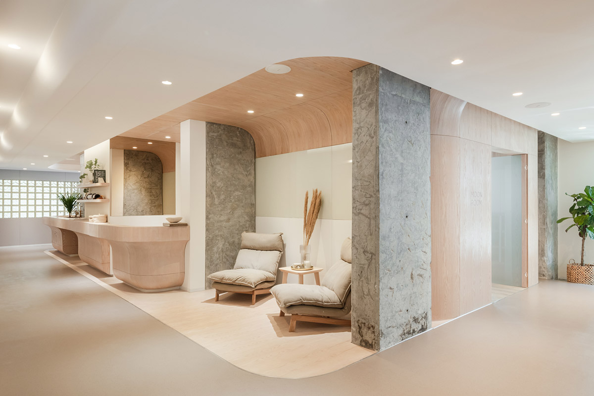 Minimal and rich color palette embrace diversity in this interior for a yoga studio in Kuwait