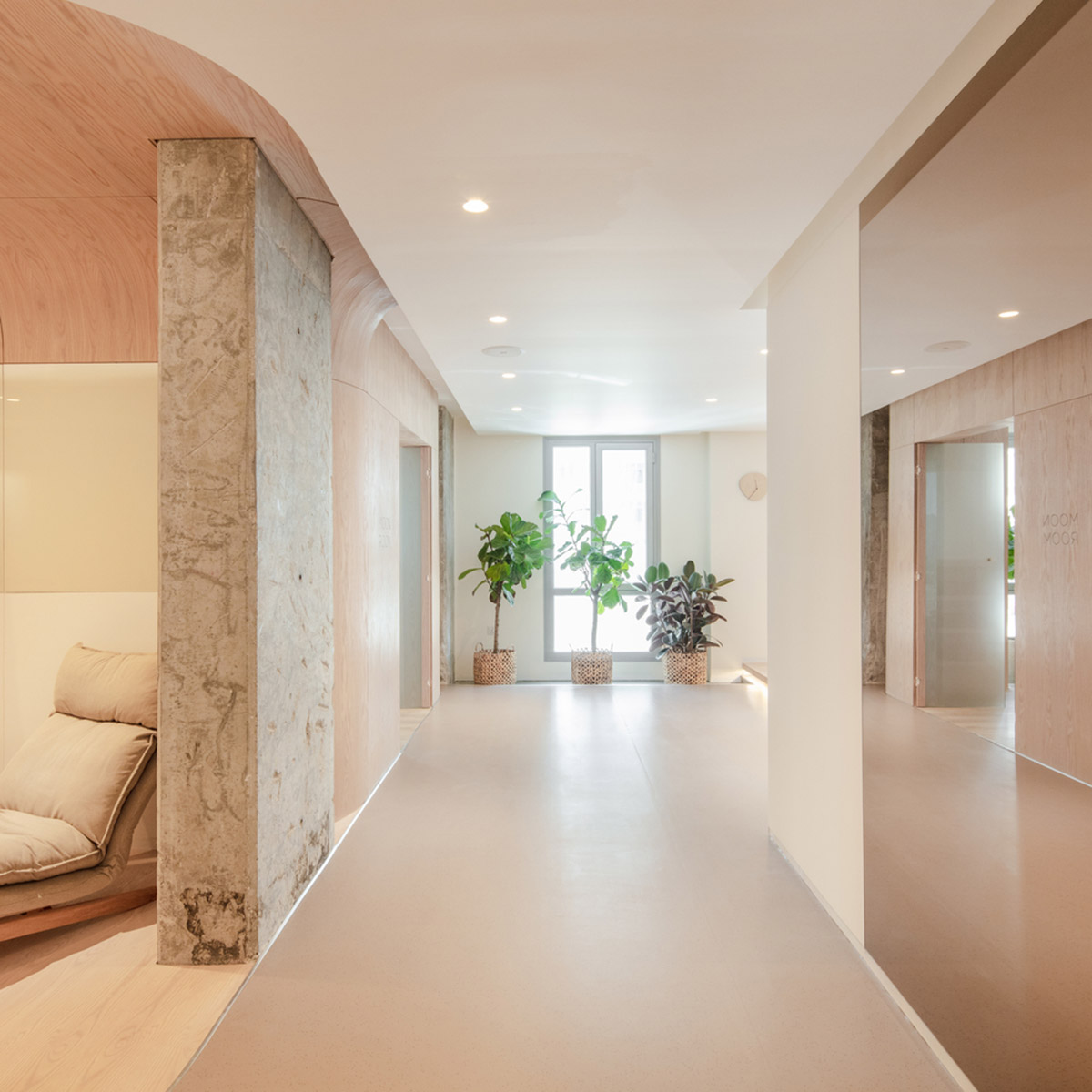 Minimal and rich color palette embrace diversity in this interior for a yoga studio in Kuwait