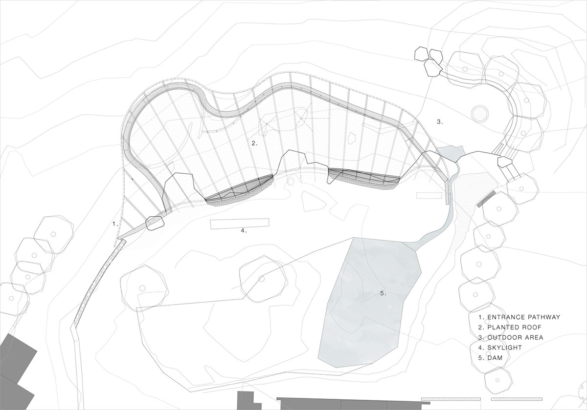 KLG Architects completes heritage center with undulating roof that acts as a small shelter