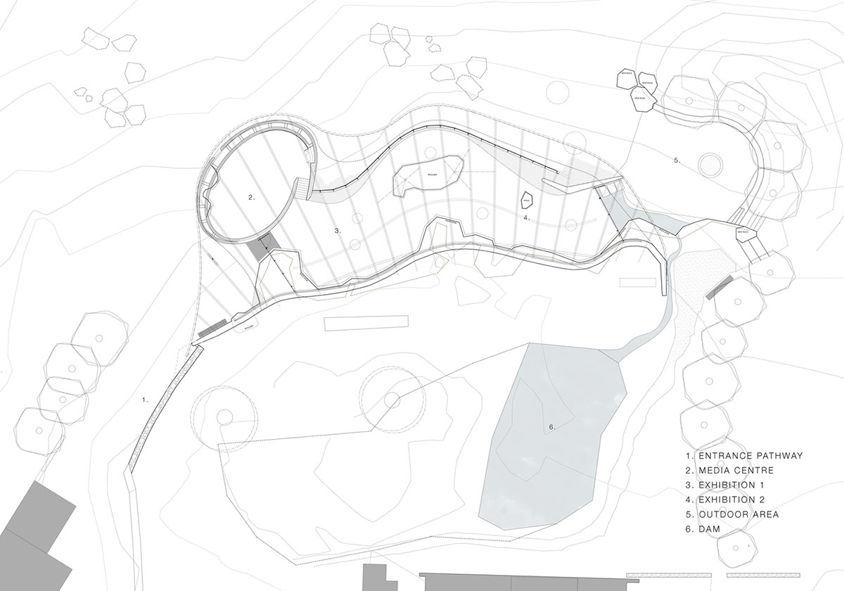 KLG Architects completes heritage center with undulating roof that acts as a small shelter