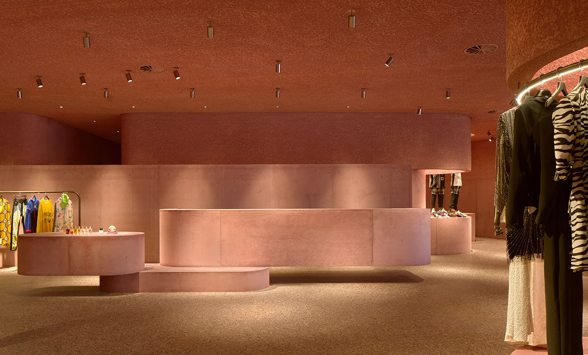 Adjaye Associates uses different hues of pink with sculptural concrete to form new store in LA