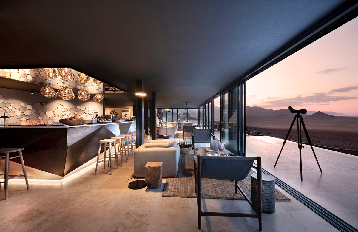 Fox Browne Creative and Jack Alexander design pavilion-like steel lodges on a desert of Namibia