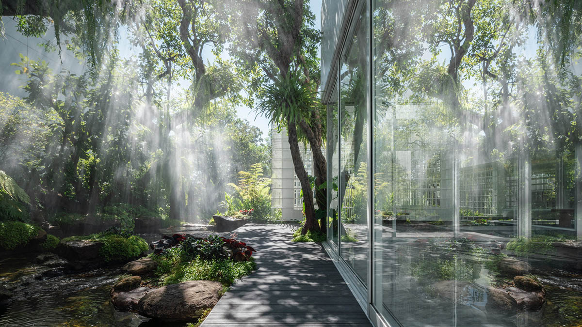 AAd built self-sustainable residence with perforated facade and steel rods in Thailand