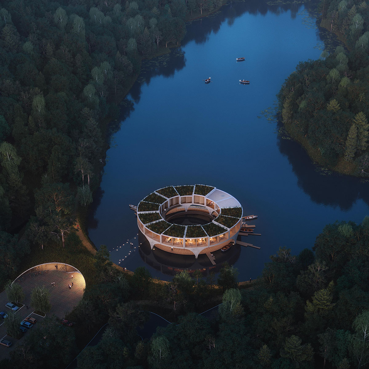 smartvoll releases its competition proposal for a lake restaurant and hotel in Graz, Austria