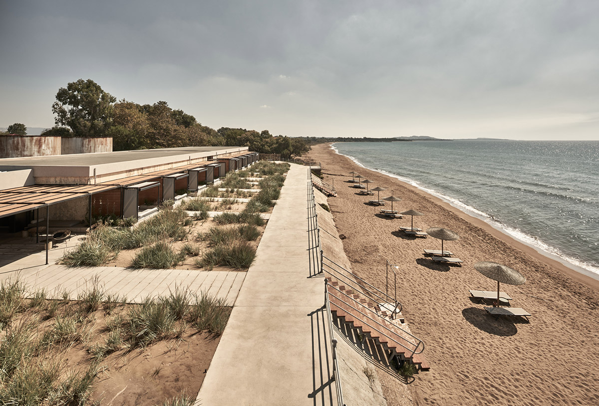 K-Studio converts historic winery complex into industrial-looking seaside hotel in Kourouta, Greece