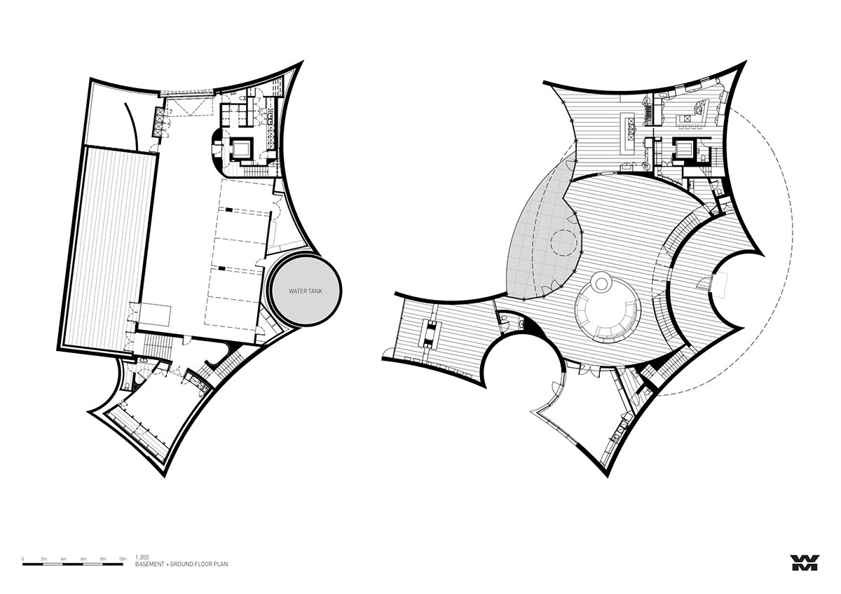 Wood Marsh built sculptural Towers Road House that features disc-shaped zinc roof in Toorak