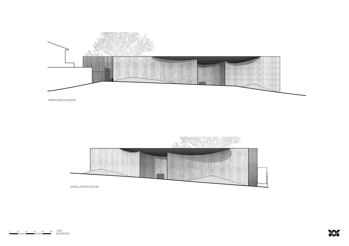 Wood Marsh built sculptural Towers Road House that features disc-shaped zinc roof in Toorak