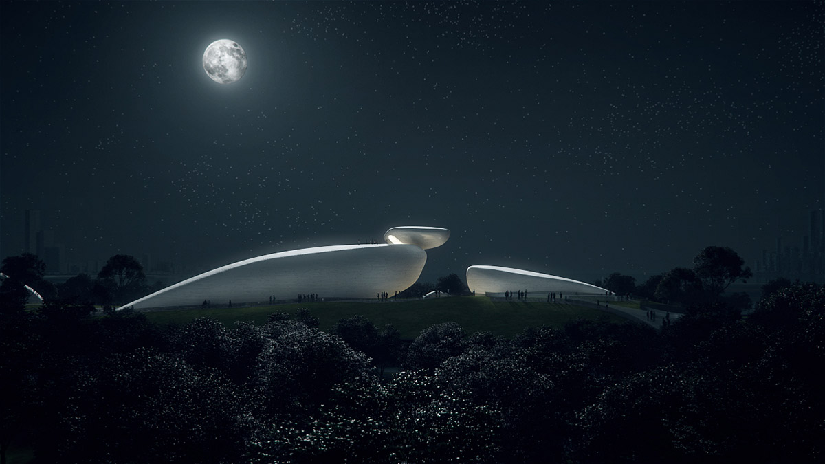 MAD designs Shenzhen Bay Culture Park with climbable, monumental stone-looking pavilions