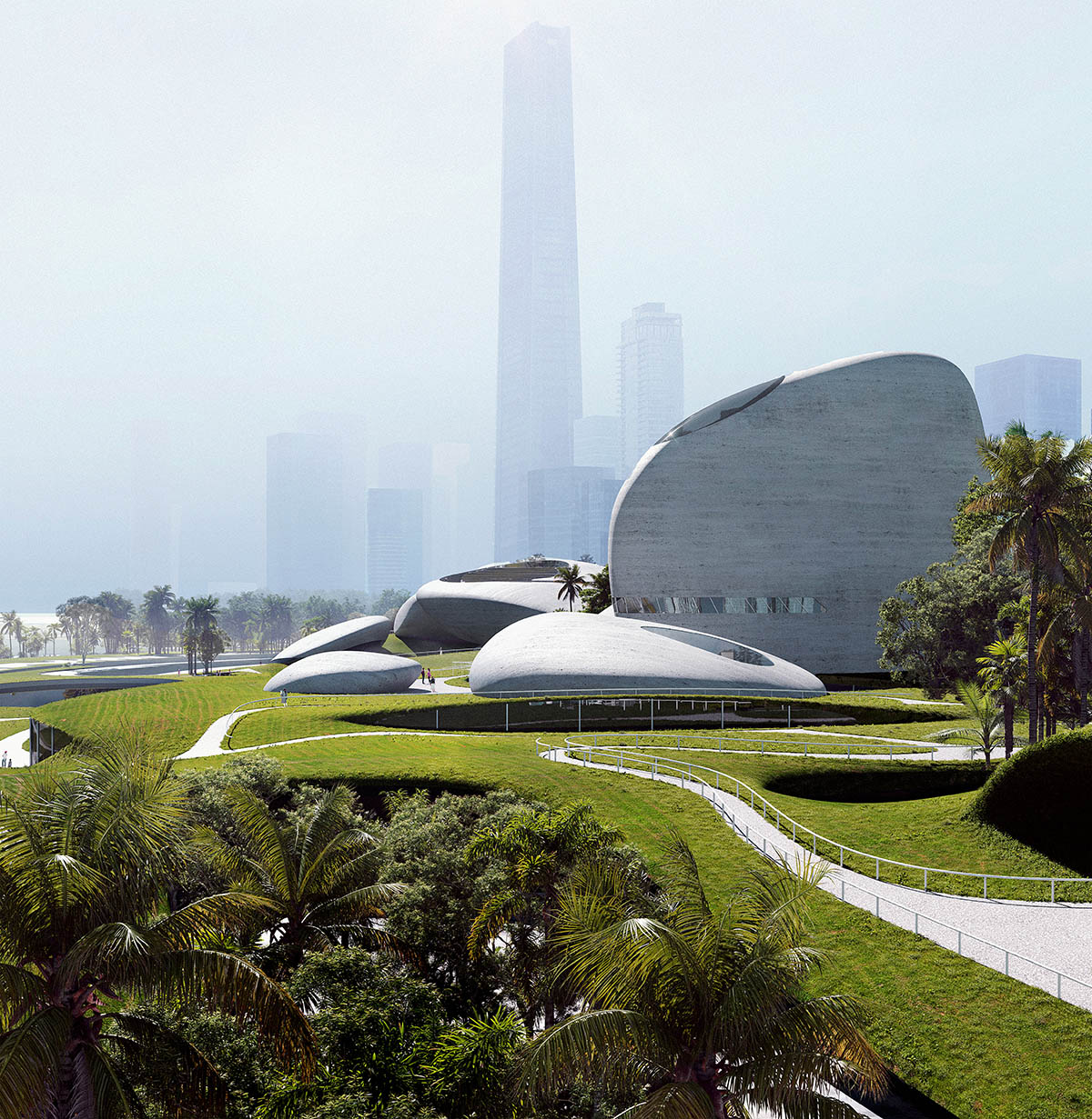 MAD designs Shenzhen Bay Culture Park with climbable, monumental stone-looking pavilions