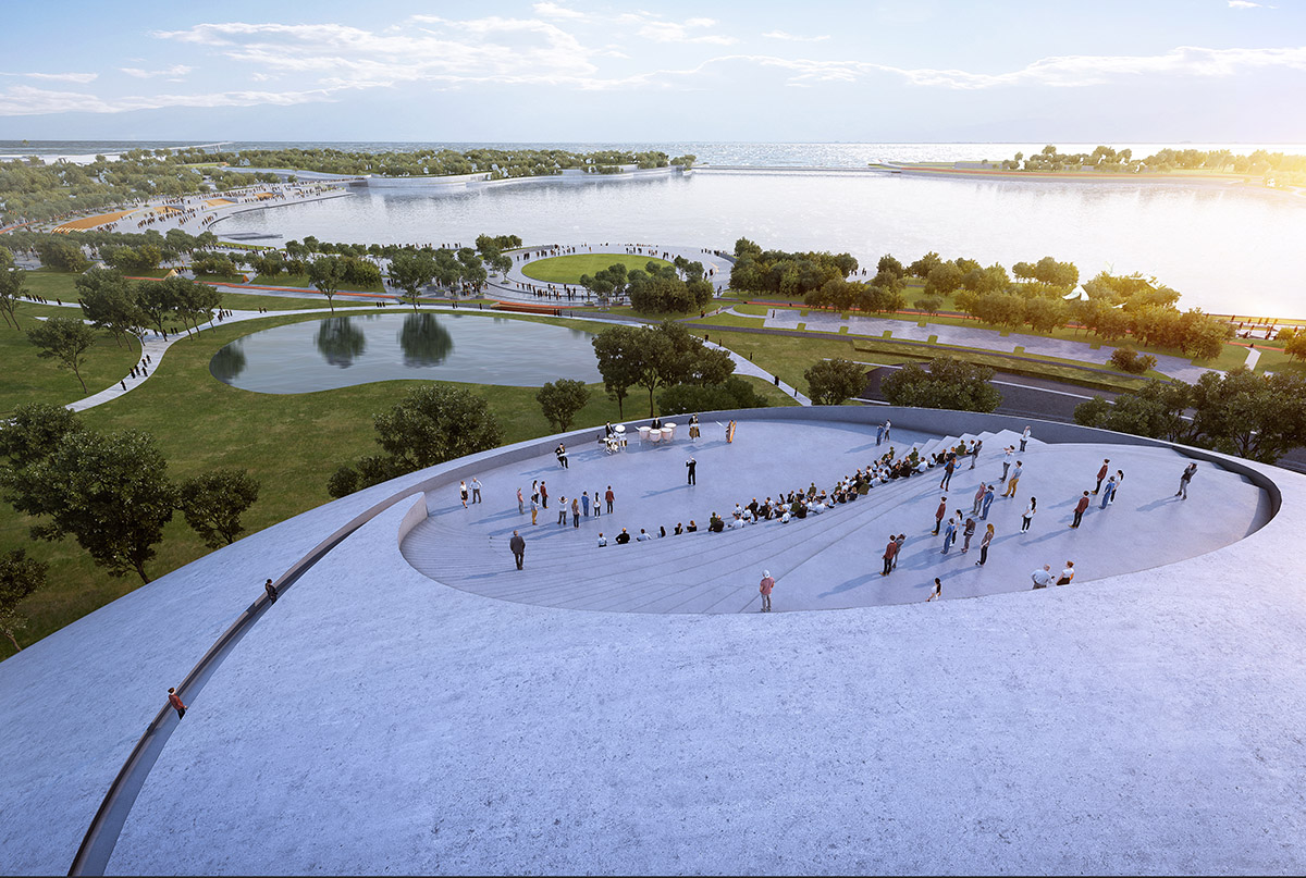 MAD designs Shenzhen Bay Culture Park with climbable, monumental stone-looking pavilions