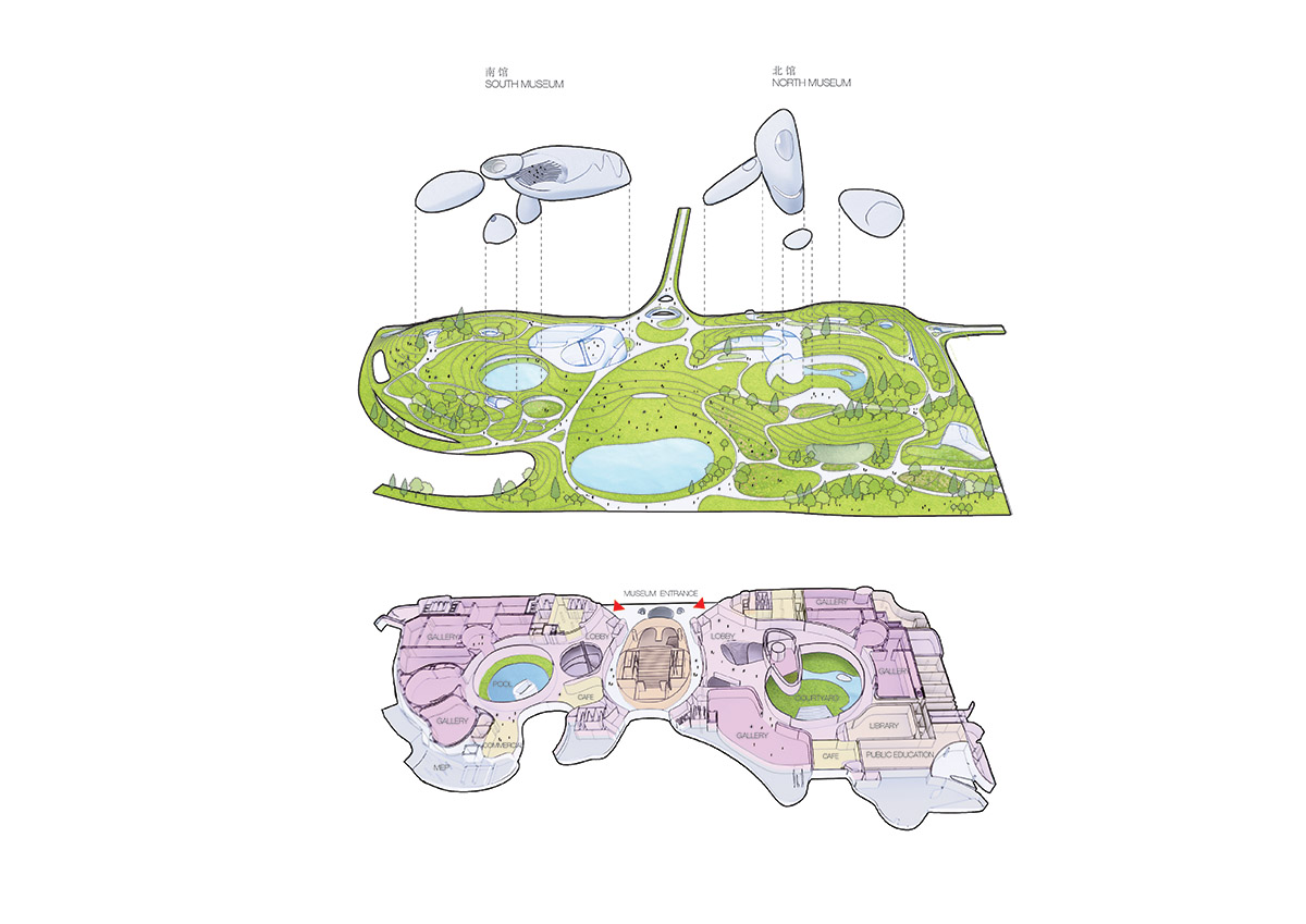 MAD designs Shenzhen Bay Culture Park with climbable, monumental stone-looking pavilions