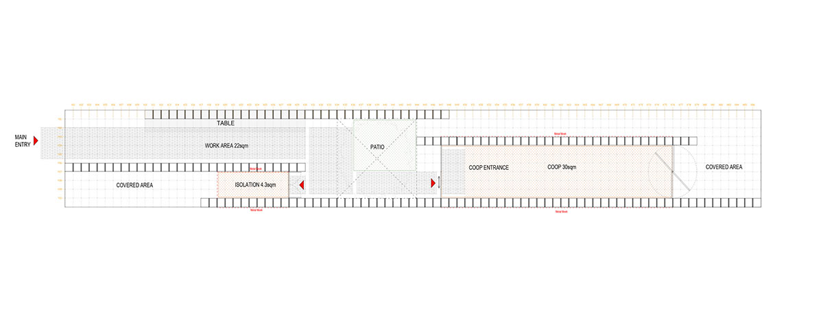 Kengo Kuma and Associates built chicken coop made of burnt wooden boards in Mexico