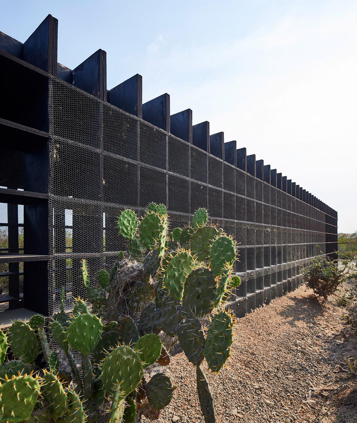 Kengo Kuma and Associates built chicken coop made of burnt wooden boards in Mexico