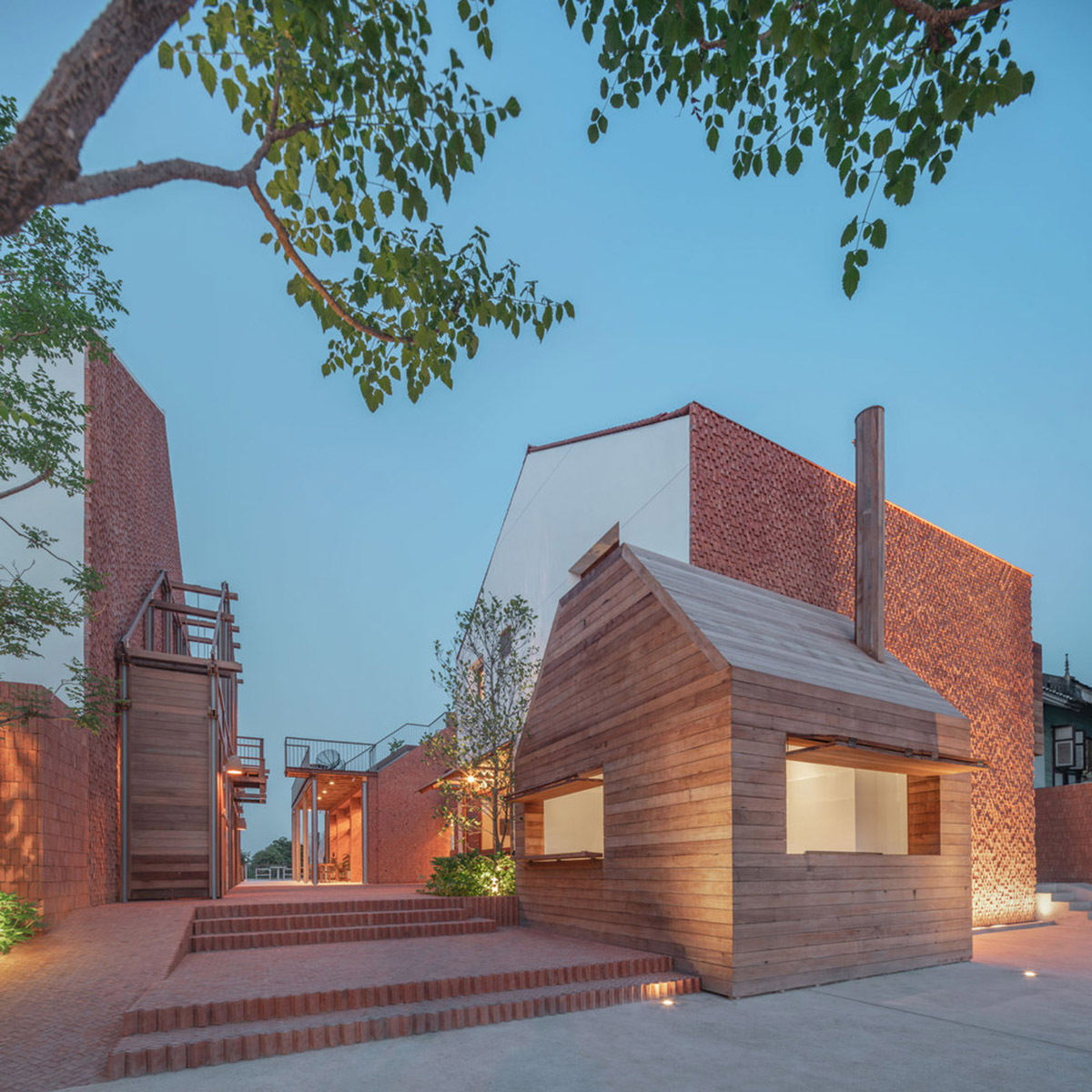 onion designs hotel and restaurant with handmade orange bricks in Thailand