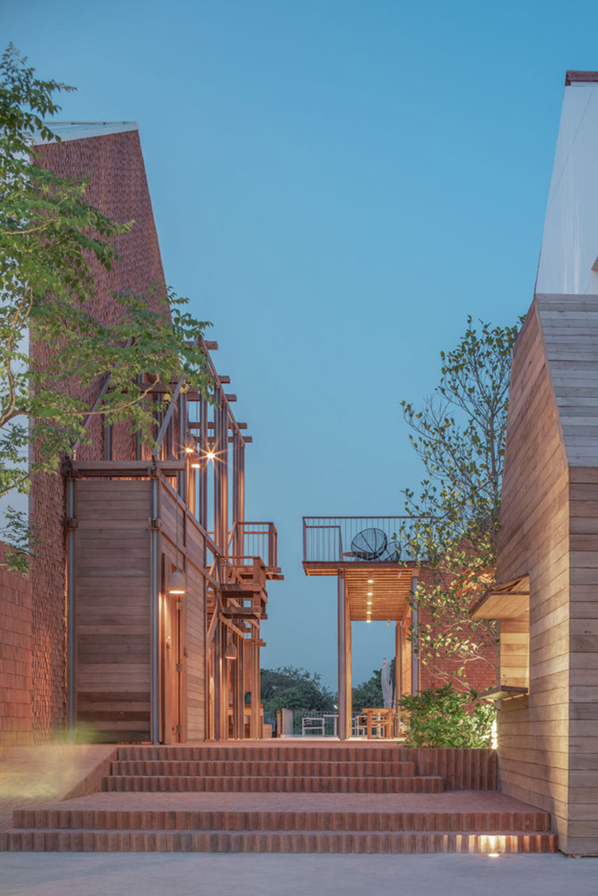 onion designs hotel and restaurant with handmade orange bricks in Thailand