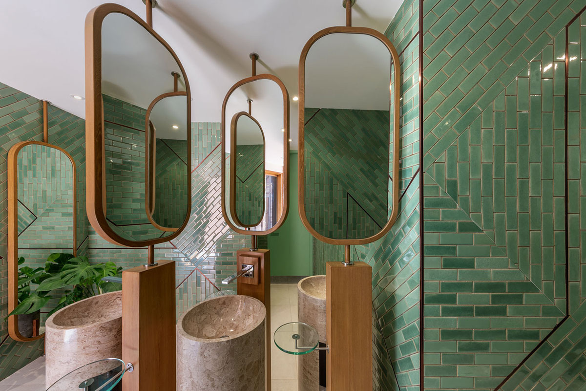 onion designs hotel and restaurant with handmade orange bricks in Thailand