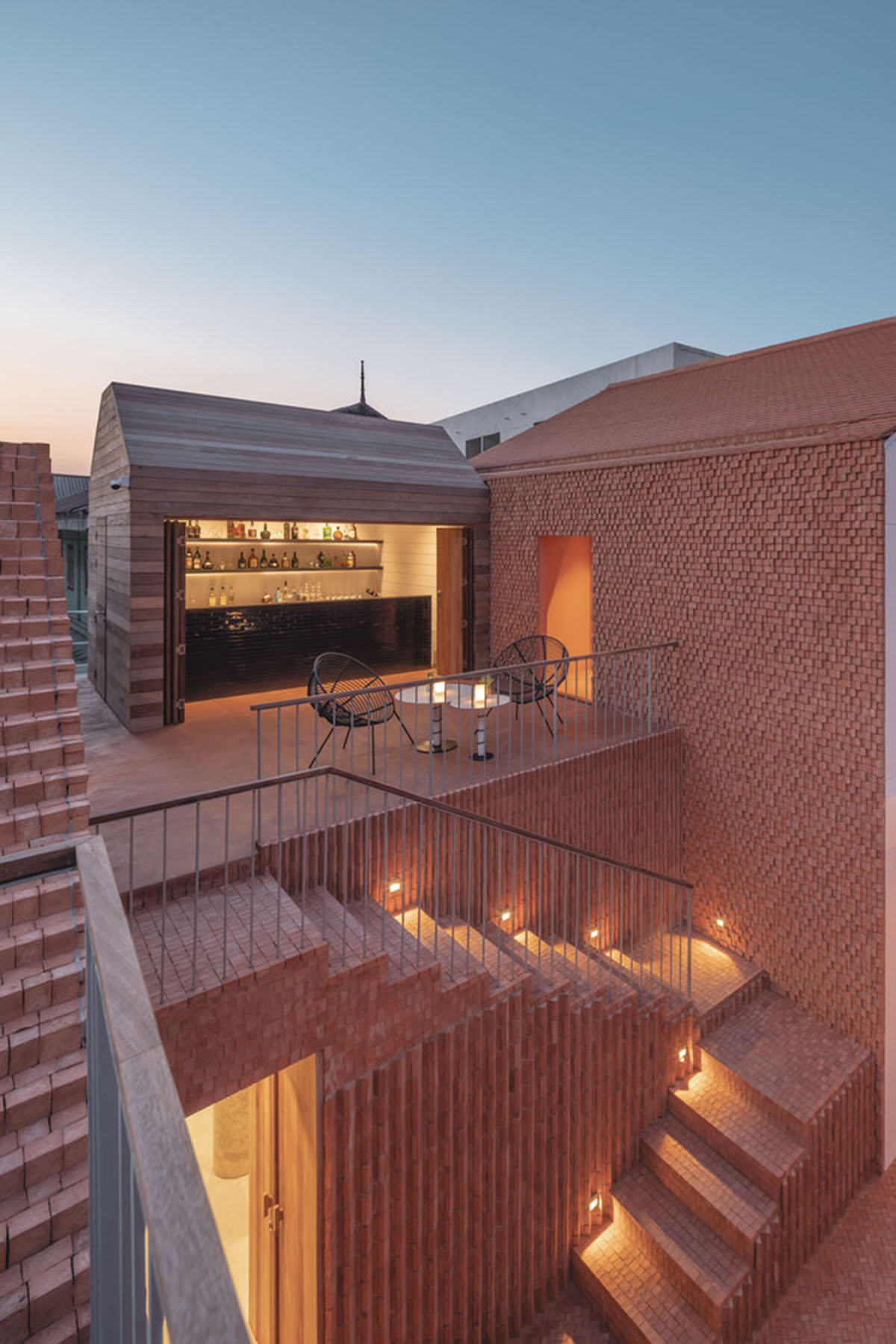 onion designs hotel and restaurant with handmade orange bricks in Thailand