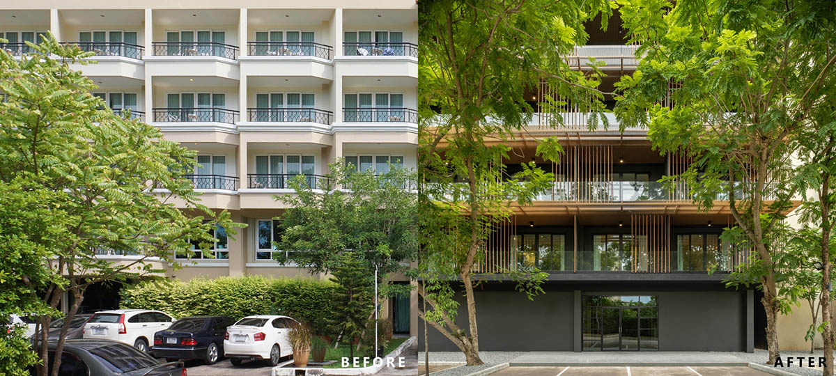 ACA Architects combines vertical timber screens with cantilevered aluminum screens for Thai resort