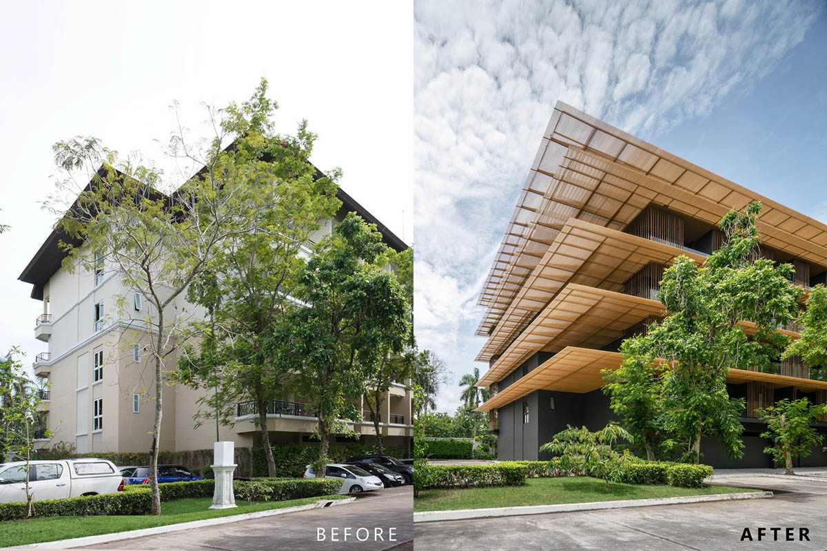 ACA Architects combines vertical timber screens with cantilevered aluminum screens for Thai resort