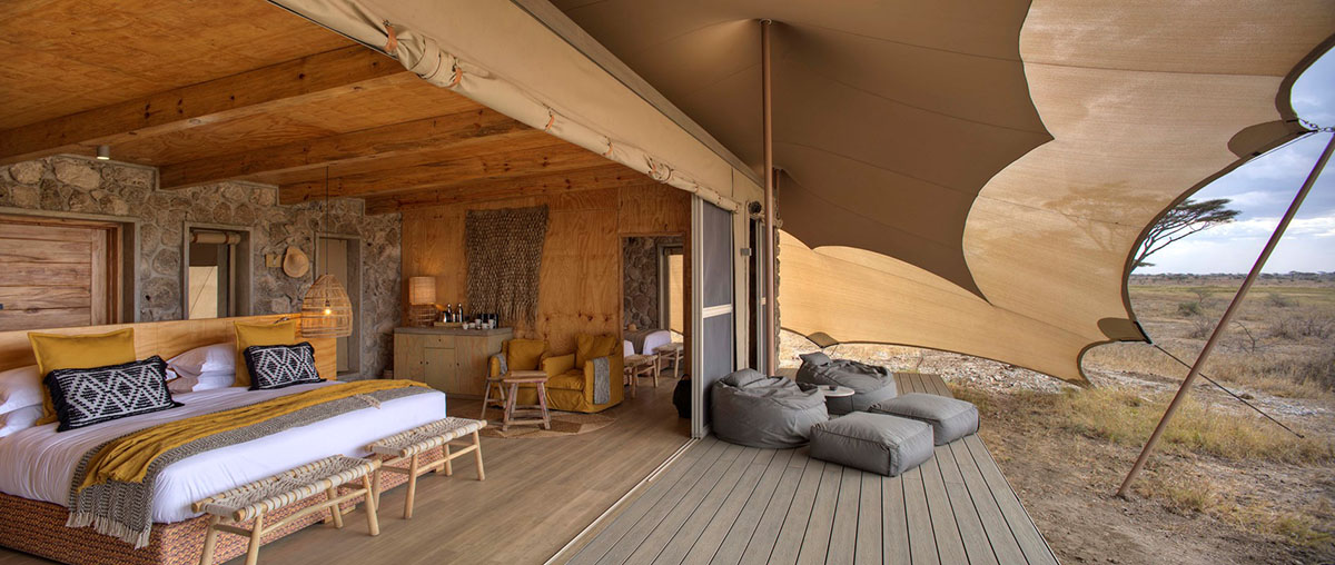 Newly refurbished guest cabin covered by tent provides wildlife experience in Tanzania’s Serengeti