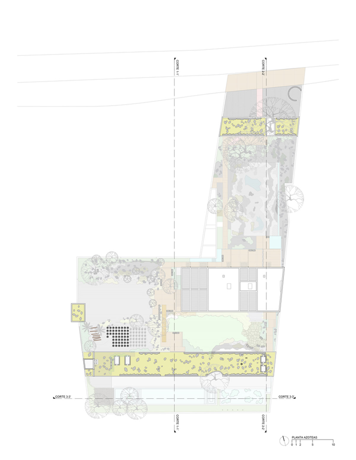 This gridded hotel made from pigmented concrete and volcanic stone sits on rugged terrain in Mexico