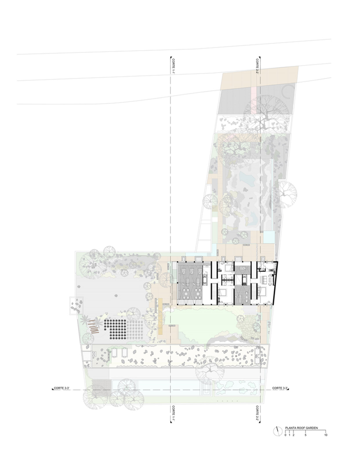 This gridded hotel made from pigmented concrete and volcanic stone sits on rugged terrain in Mexico