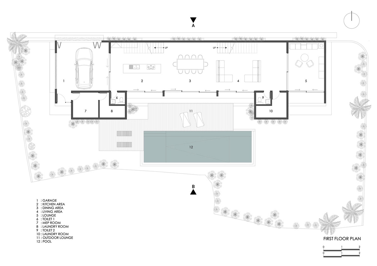 Twisted roof becomes walls and facade in Alpha House designed by Alexis Dornier in Bali