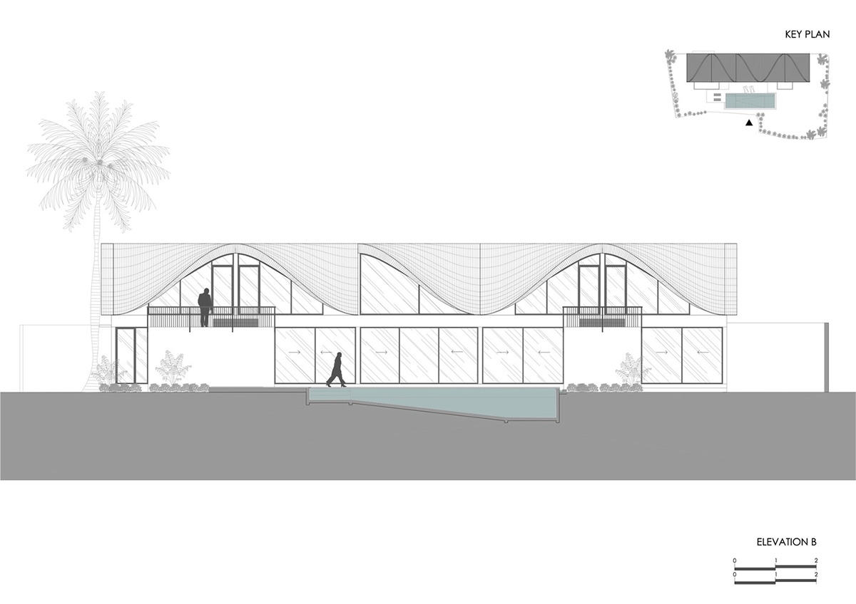 Twisted roof becomes walls and facade in Alpha House designed by Alexis Dornier in Bali