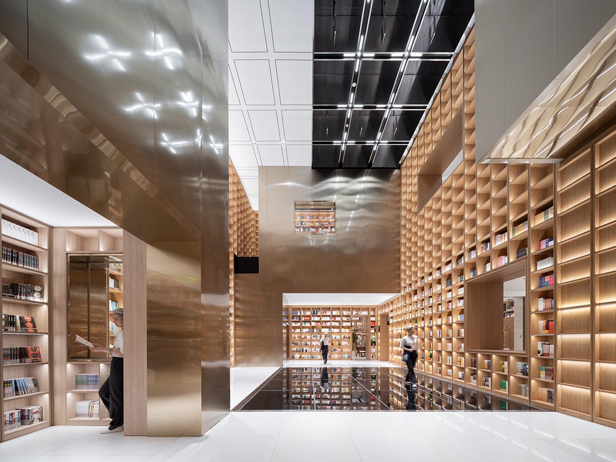 Shanghai Book City by Wutopia Lab clad in perforated metal panels giving a dazzling effect