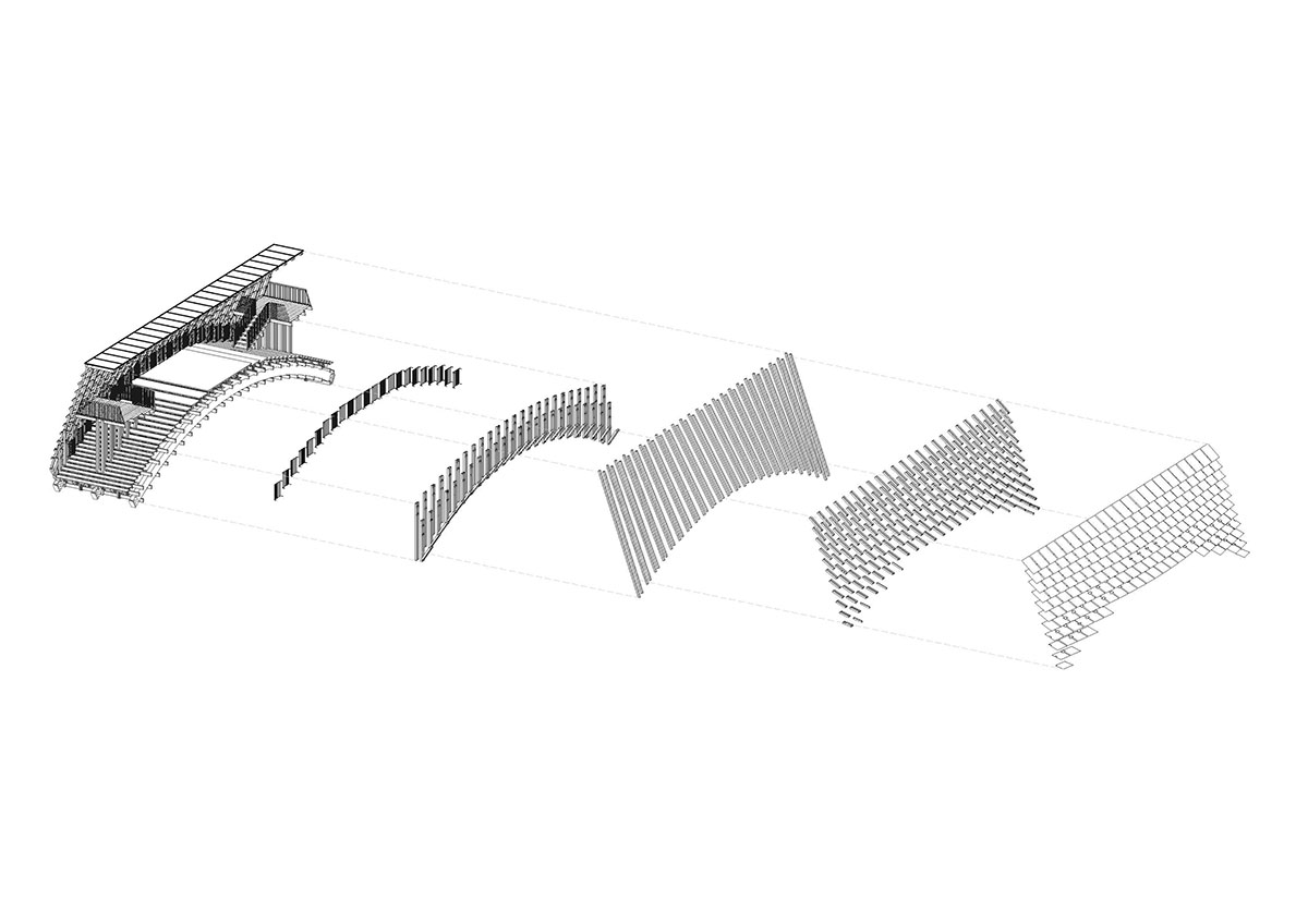 Arched timber bridge by LUO studio allows boats to pass under bridge smoothly in Gulou waterfront