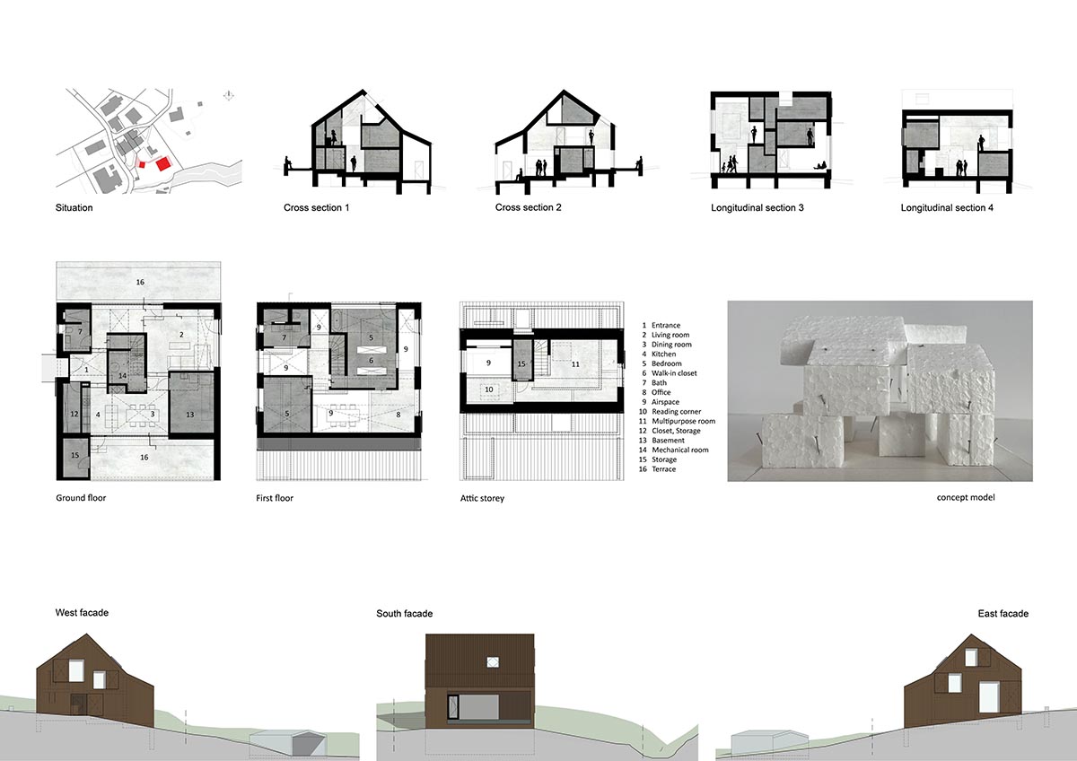 Residential barn features an unfinished, raw interior in Swiss rural landscape