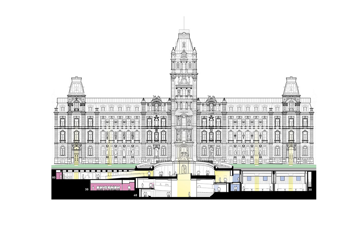 Provencher_Roy adds new pavilion to National Assembly Parliament Building with central spiral ramp