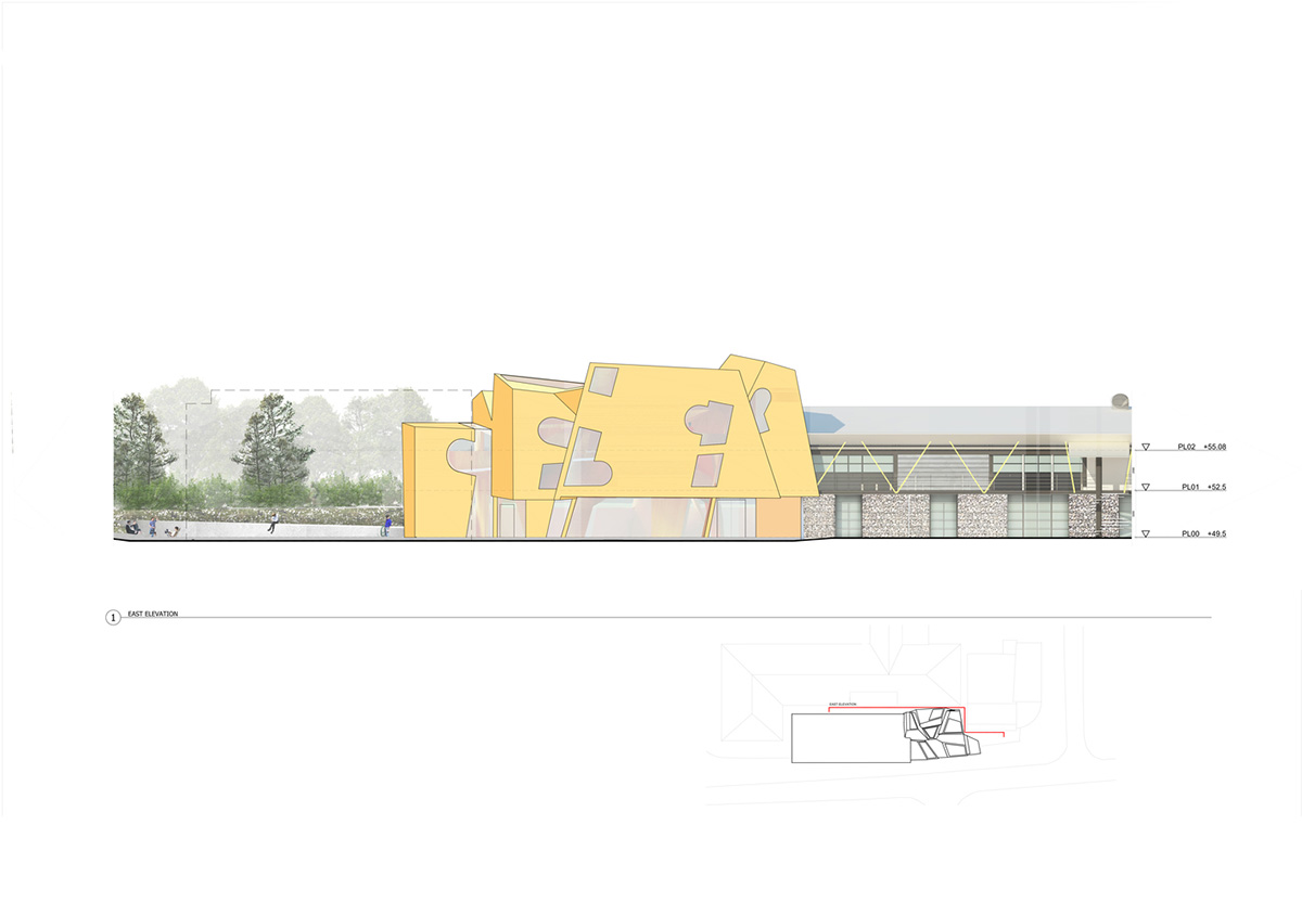 Construction begins on CRAB Studio's orange-colored Innovation Hub at Arts University Bournemouth