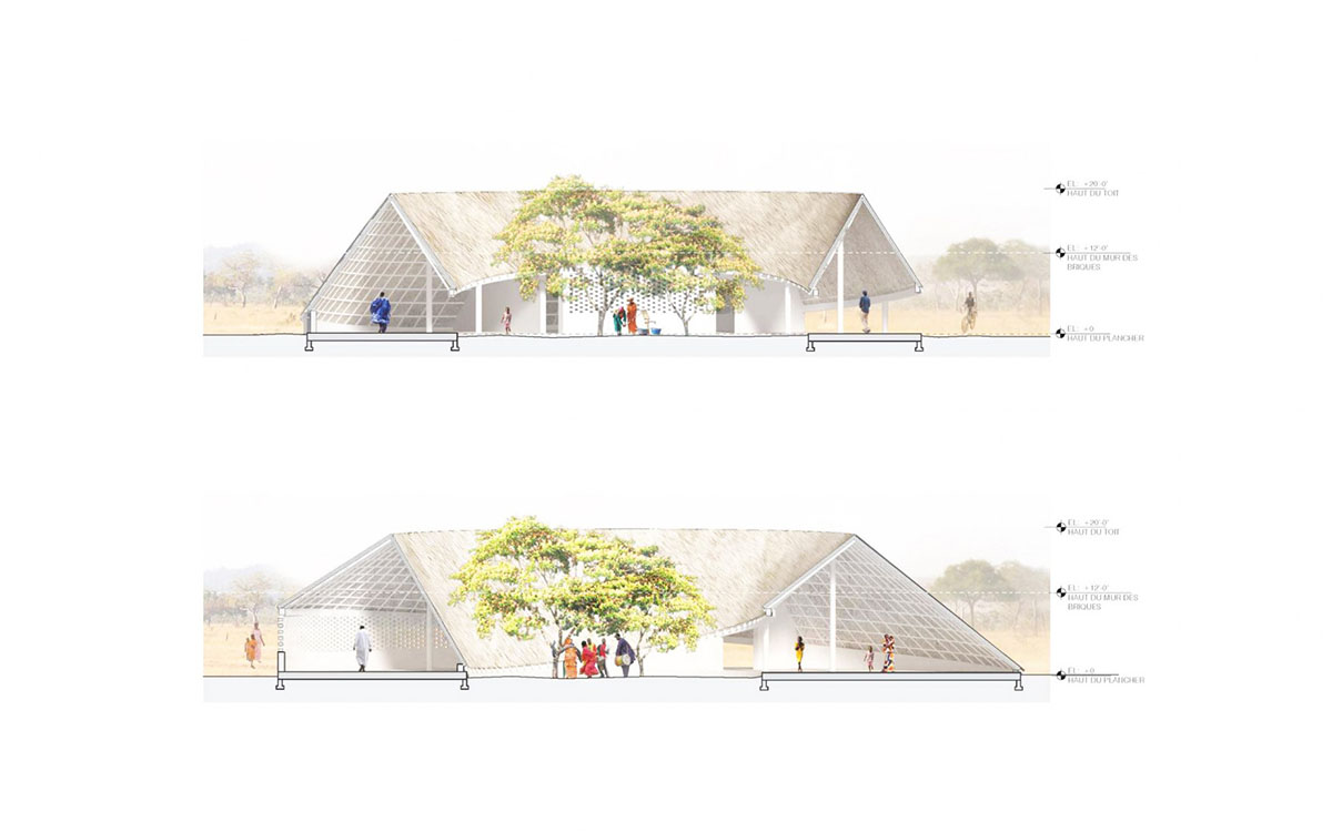 Toshiko Mori built Fass School and Teachers’ Residence featuring wavy thatched roof in remote Senegal