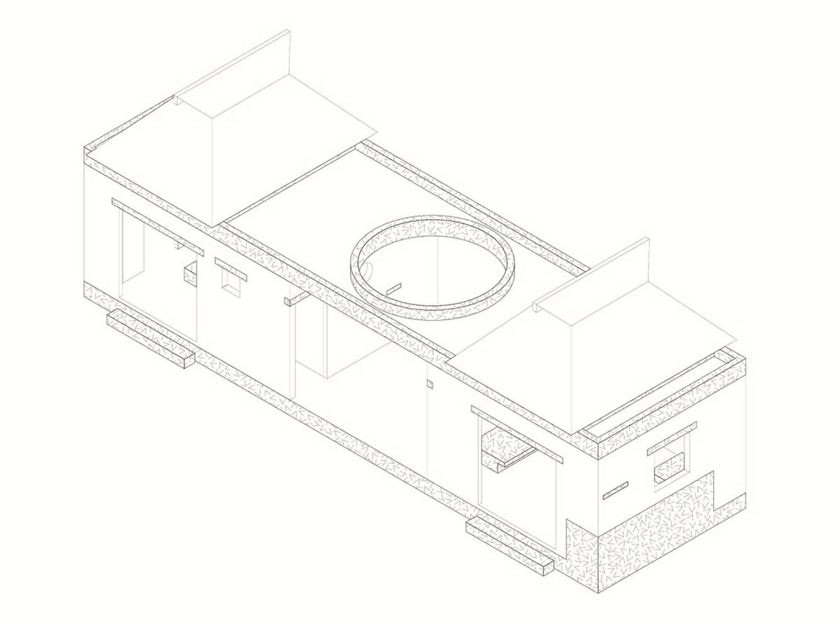 PALMA's small bungalow combines two functions with thatched roofs and a central patio in Mexico