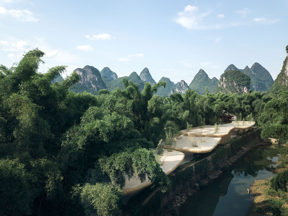 Undulating pavilion by IILab. mimics its surrounding with hand-woven bamboo canopies in Guilin, China