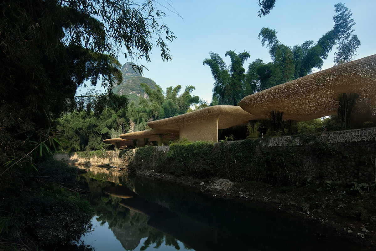 Undulating pavilion by IILab. mimics its surrounding with hand-woven bamboo canopies in Guilin, China