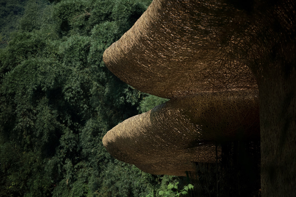 Undulating pavilion by IILab. mimics its surrounding with hand-woven bamboo canopies in Guilin, China
