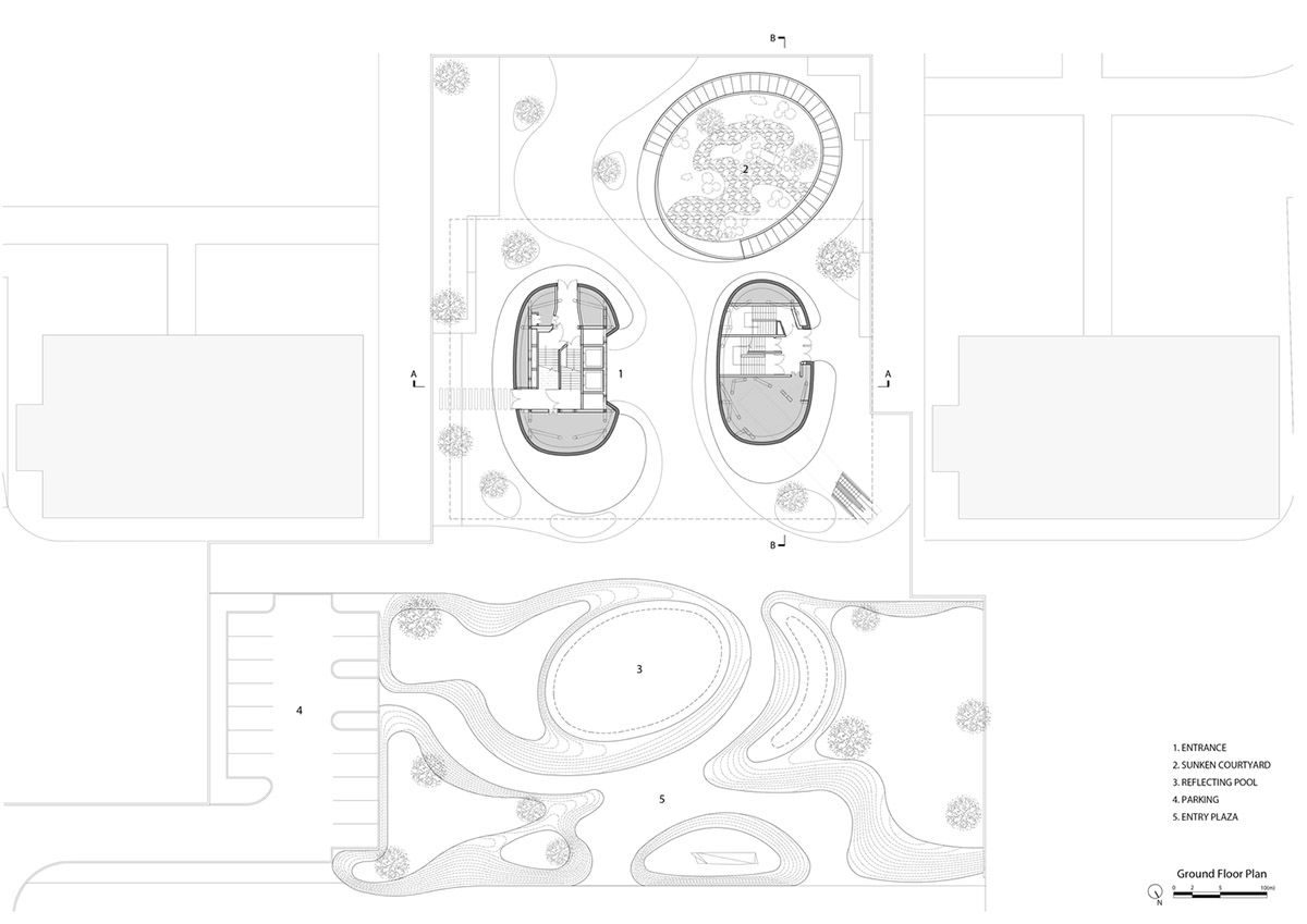 Community Center in Xi&rsquo;an is raised on sculptural base that features a rippling effect