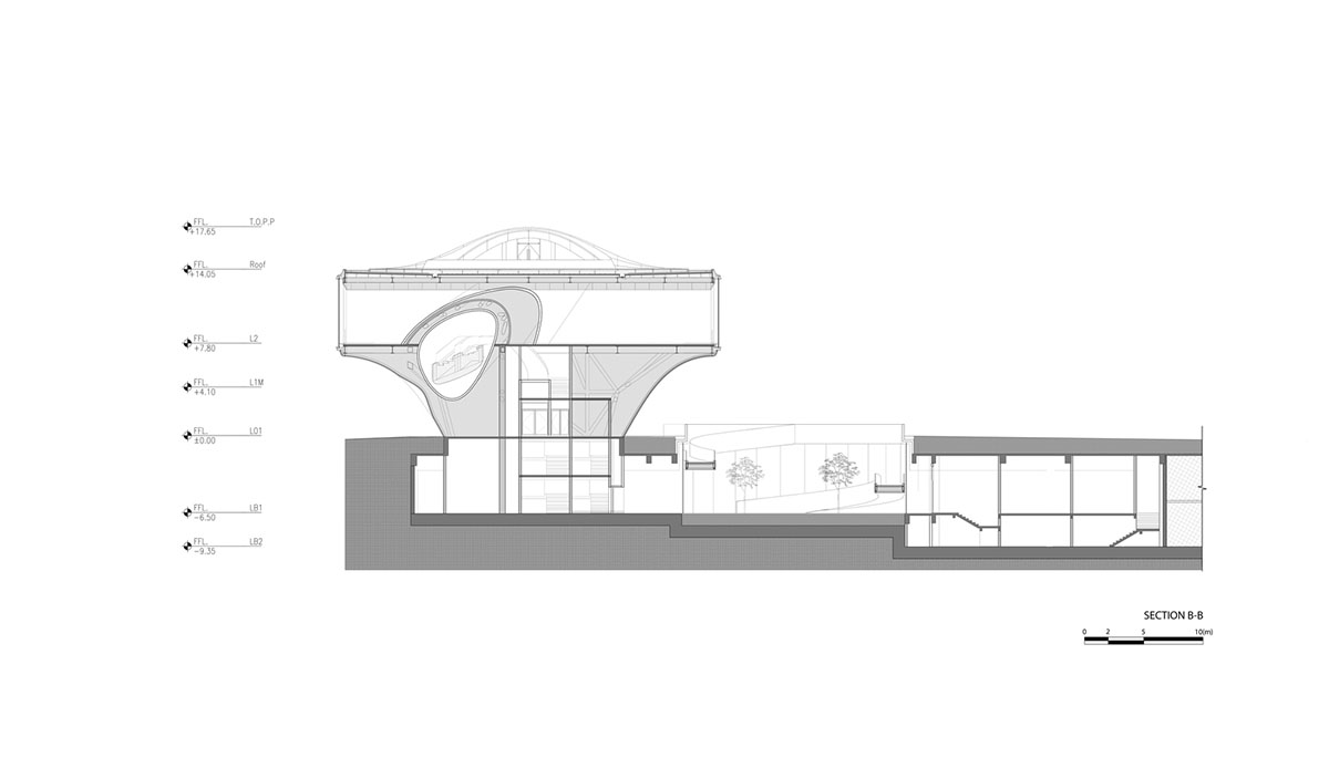 Community Center in Xi&rsquo;an is raised on sculptural base that features a rippling effect