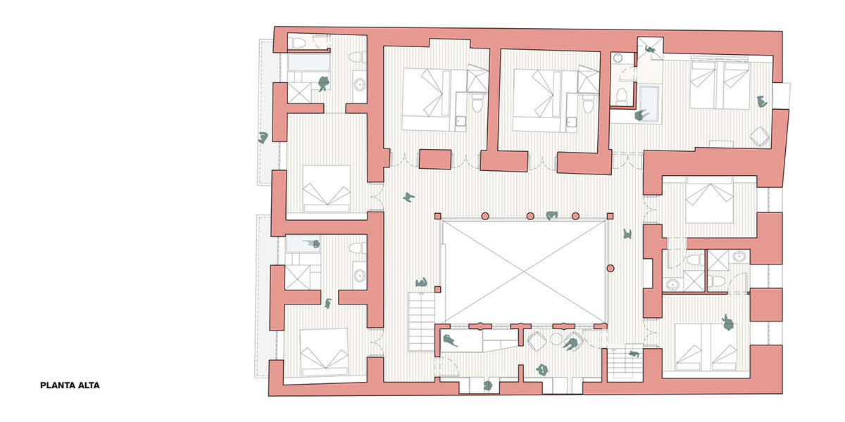 nicolas&nicolas converts old building into hotel with pinkish walls and central courtyard in Quito