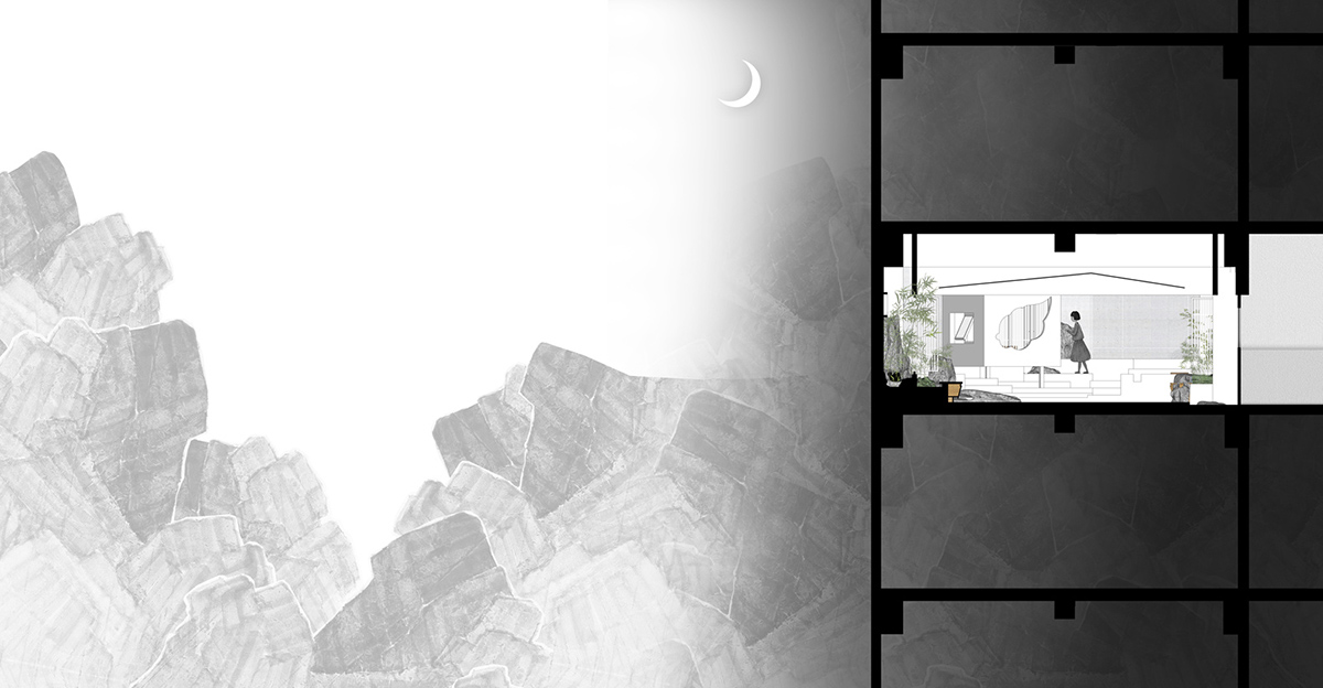 Jiejie studio wraps this tea room with a peach garden with rocky and forest landscape in Beijing