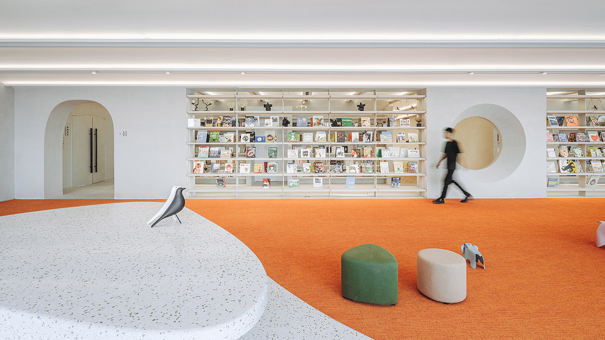 Wutopia Lab creates surprising interiors with cut-out forms in The Satori Harbor Library in Guangzhou