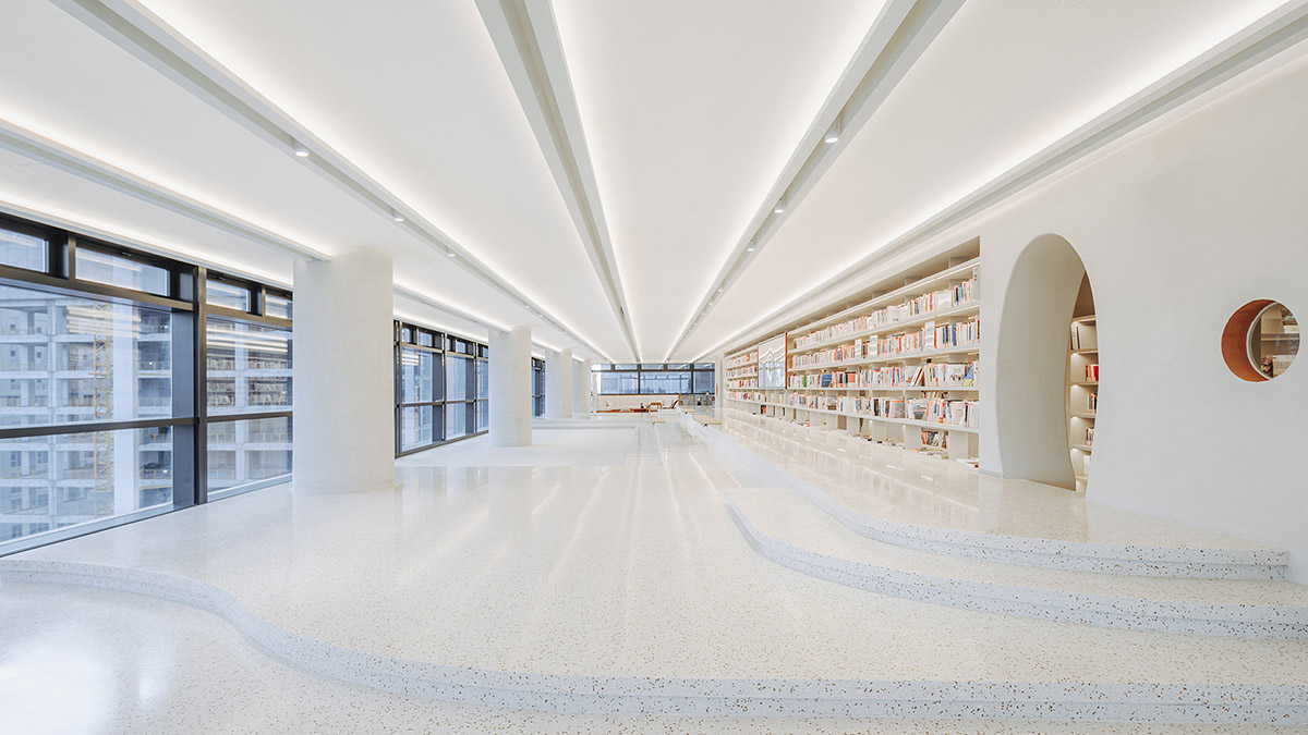 Wutopia Lab creates surprising interiors with cut-out forms in The Satori Harbor Library in Guangzhou