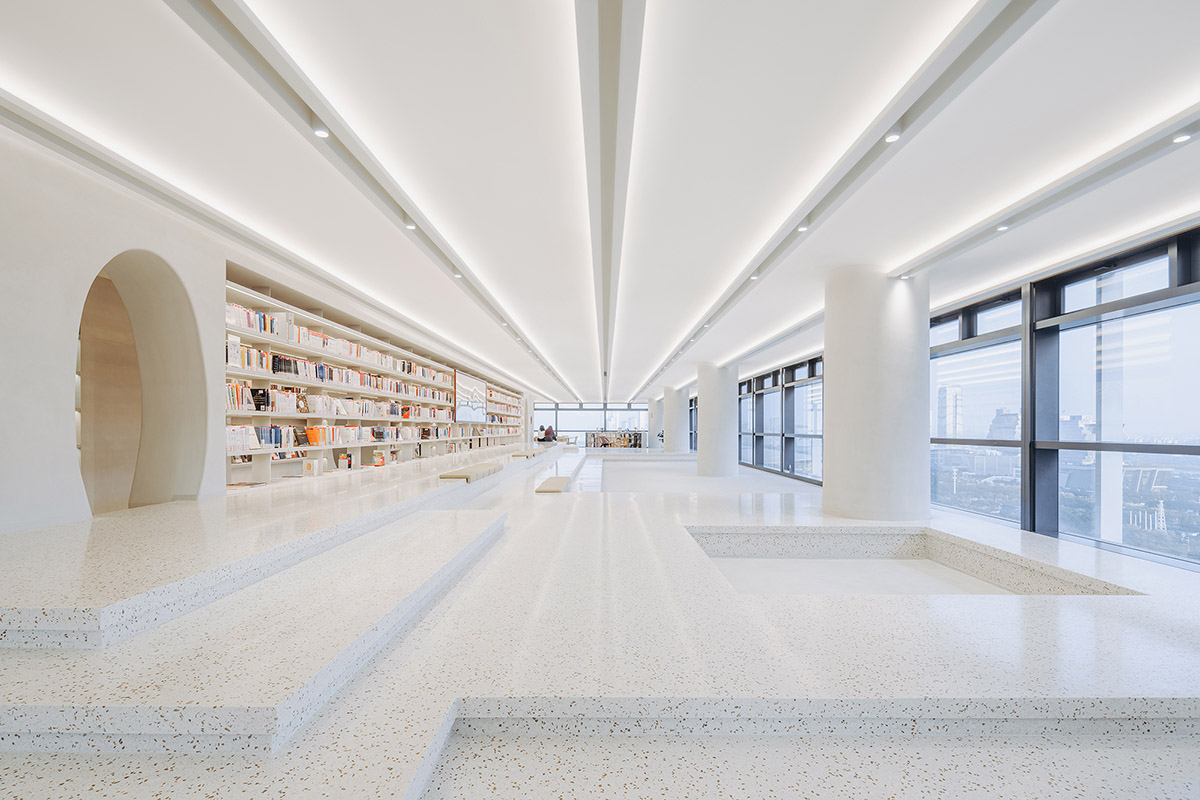 Wutopia Lab creates surprising interiors with cut-out forms in The Satori Harbor Library in Guangzhou